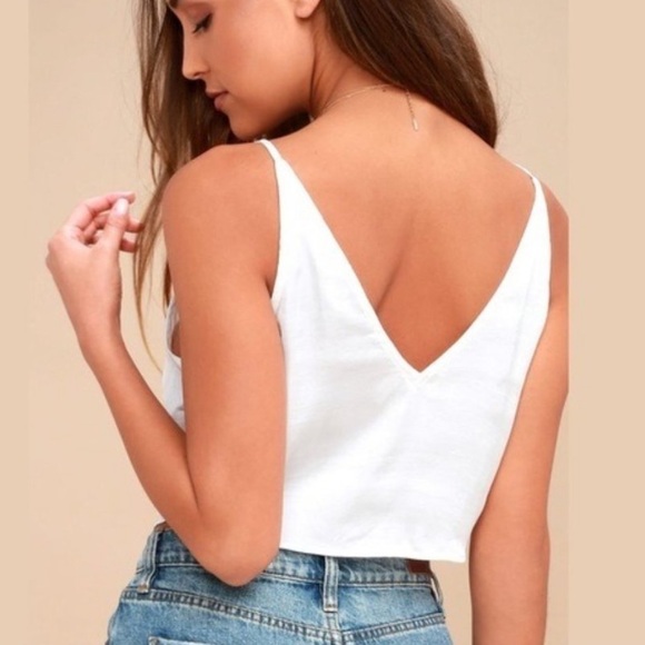 Free People Two Tie for You Tank Deep V Tie Front Cropped Cami Tank Top Plunge S - Picture 4 of 10